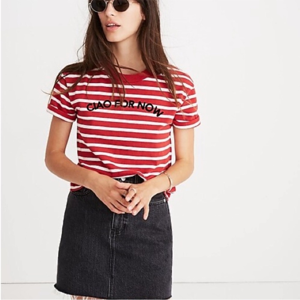 NWT- MADEWELL Red And White Striped Cropped Top